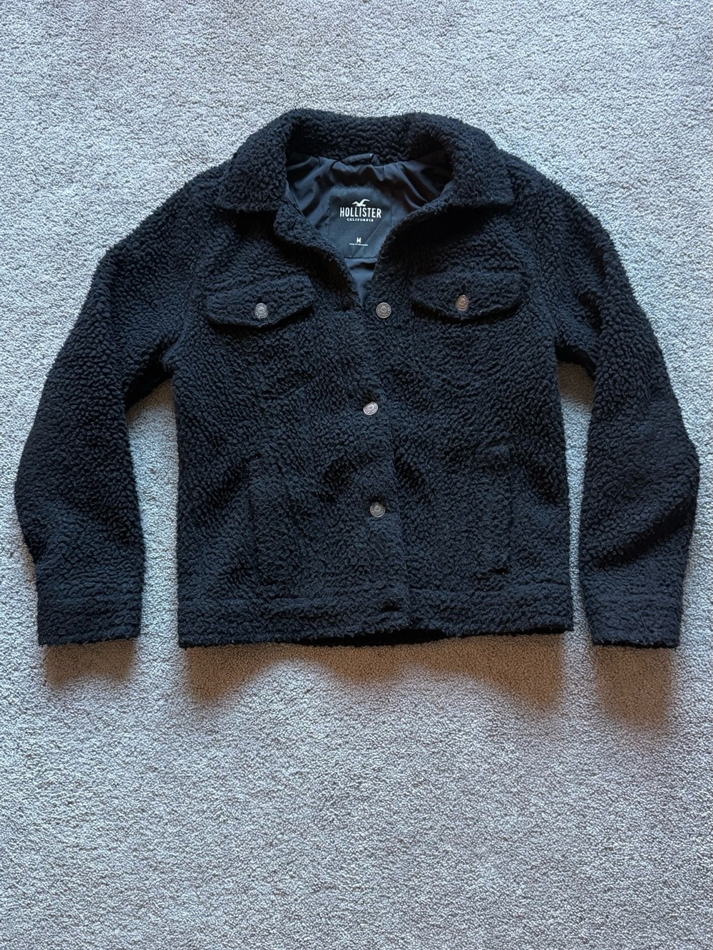 Hollister Black Sherpa Button-Up Jacket